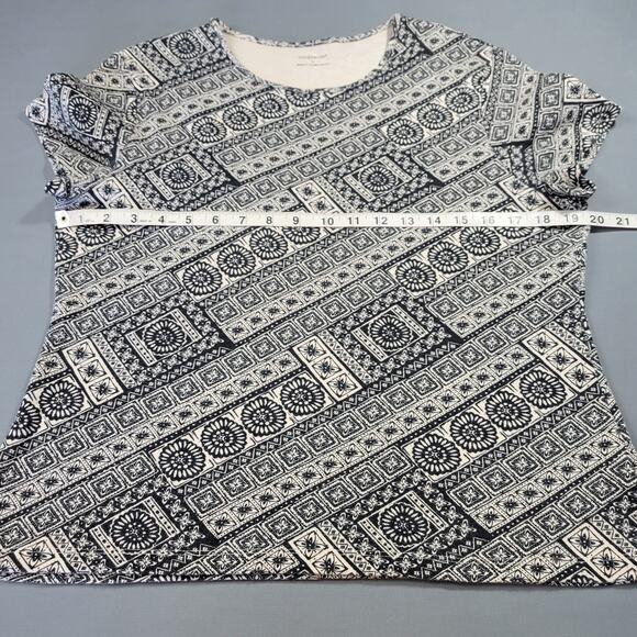 Croft Barrow Black Tan Shirt Short Sleeves Tee Round Neck Women's Size Large Top - Picture 5 of 8